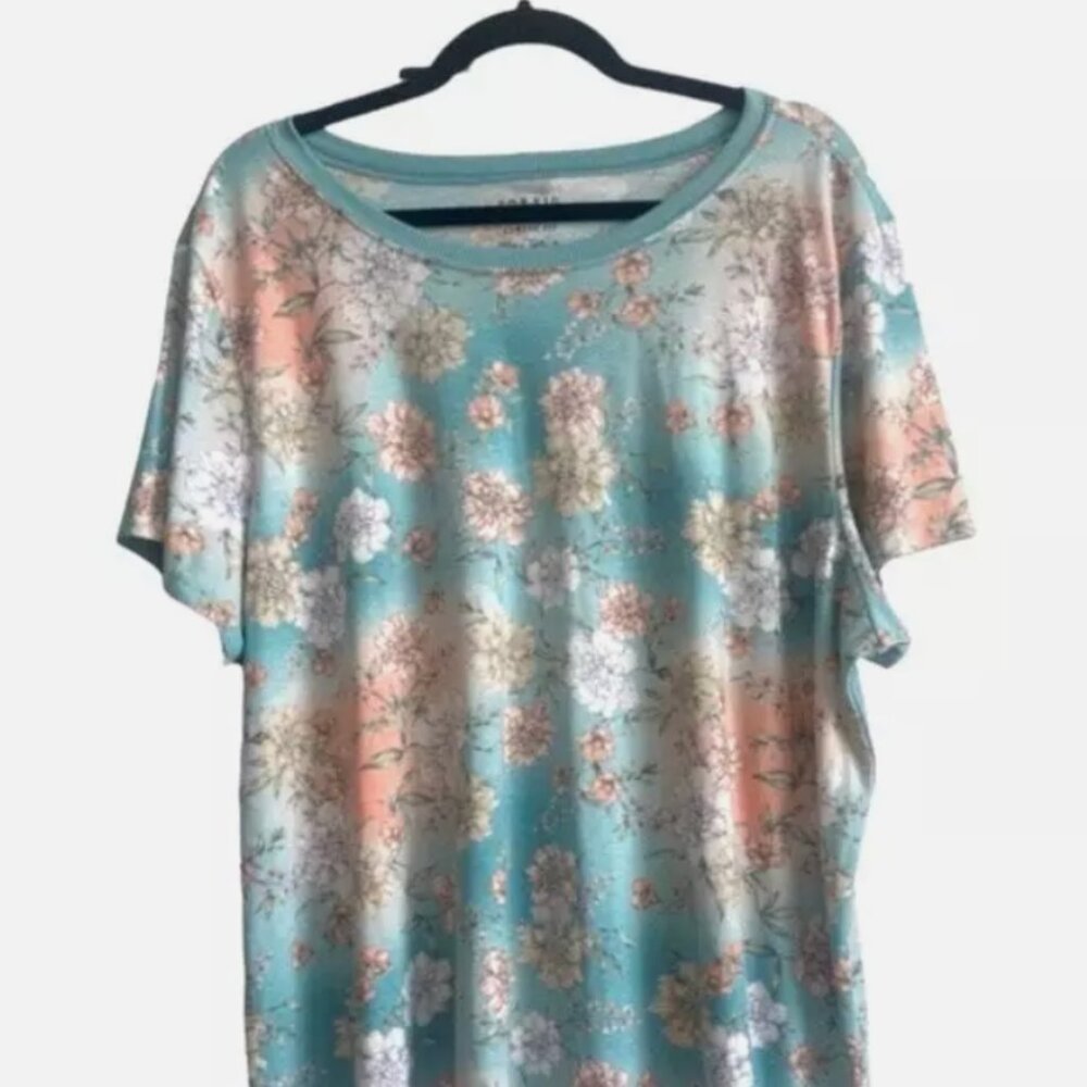 TORRID CLASSIC FIT WHIMSICAL PASTEL FLORAL PRINT COZY T-SHIRT Plus Size: 1
